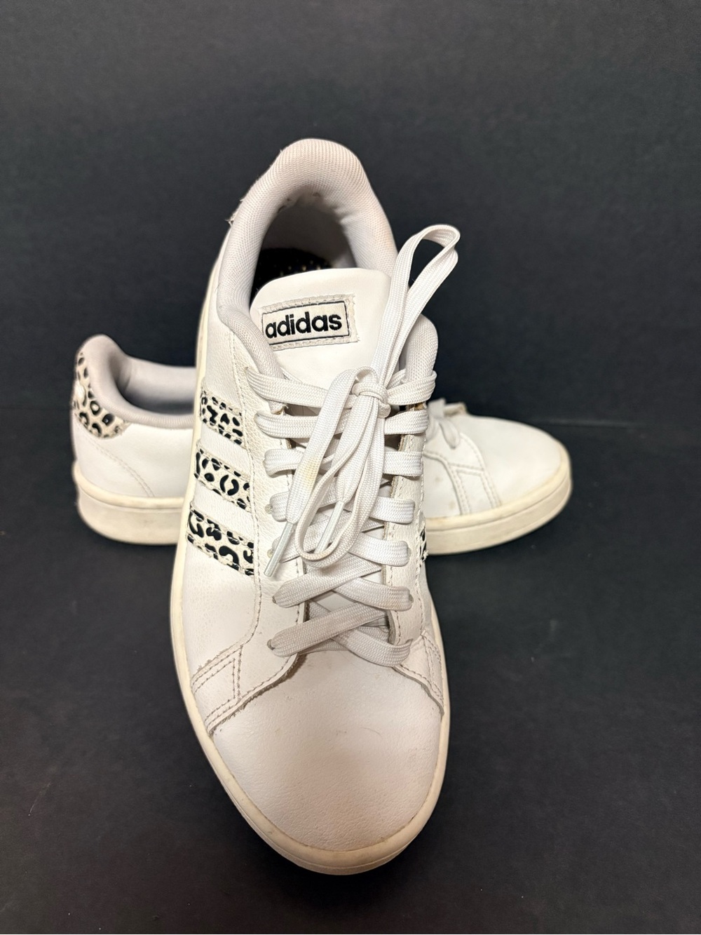adidas White Women's Sneakers with Leopard Stripe Accents